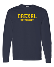 Load image into Gallery viewer, Drexel University Gold Text Long Sleeve - Navy