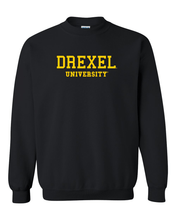 Load image into Gallery viewer, Drexel University Gold Text Crewneck Sweatshirt - Black