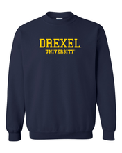 Load image into Gallery viewer, Drexel University Gold Text Crewneck Sweatshirt - Navy