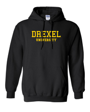 Load image into Gallery viewer, Drexel University Gold Text Hooded Sweatshirt - Black