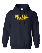 Load image into Gallery viewer, Drexel University Gold Text Hooded Sweatshirt - Navy