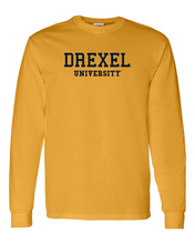 Load image into Gallery viewer, Drexel University Navy Text Long Sleeve - Gold