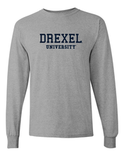 Load image into Gallery viewer, Drexel University Navy Text Long Sleeve - Sport Grey