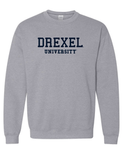 Load image into Gallery viewer, Drexel University Navy Text Crewneck Sweatshirt - Sport Grey