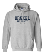 Load image into Gallery viewer, Drexel University Navy Text Hooded Sweatshirt - Sport Grey