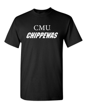 Load image into Gallery viewer, CMU White Text Chippewas T-Shirt | Central Michigan University Logo Apparel Mens/Womens T-Shirt - Black