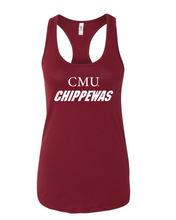 Load image into Gallery viewer, CMU White Text Chippewas Tank Top | Central Michigan University Logo Apparel Womens Racerback - Cardinal