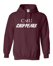 Load image into Gallery viewer, CMU White Text Chippewas Hooded Sweatshirt Central Michigan University Logo Apparel Mens/Womens Hoodie - Maroon