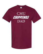 Load image into Gallery viewer, CMU White Text Chippewas DAD T-Shirt | Central Michigan University Parent Apparel Mens/Womens T-Shirt - Maroon
