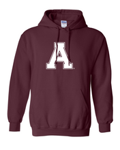 Load image into Gallery viewer, Premium Alma College White A Adult Hooded Sweatshirt Alma College Scotty Student and Alumni Mens/Womens Hoodie - Maroon