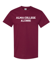 Load image into Gallery viewer, Alma College Alumni 1 Color Text Adult T-Shirt | Alma College Scotty Student and Alumni Mens/Womens T-Shirt - Maroon