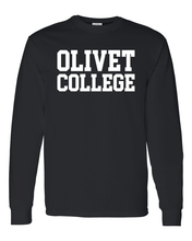Load image into Gallery viewer, Olivet College Stacked White Text Long Sleeve - Black