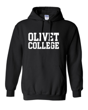 Load image into Gallery viewer, Olivet College Stacked White Text Hooded Sweatshirt - Black