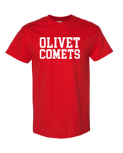 Load image into Gallery viewer, Olivet College Comets White Text T-Shirt - Red
