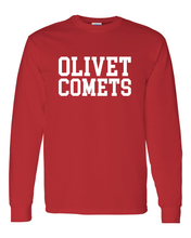 Load image into Gallery viewer, Olivet College Comets White Text Long Sleeve - Red