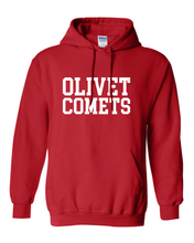 Load image into Gallery viewer, Olivet College Comets White Text Hooded Sweatshirt - Red