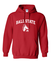 Load image into Gallery viewer, Ball State Block Letters with Student Logo Hooded Sweatshirt - Red