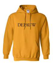 Load image into Gallery viewer, DePauw Black Text Hooded Sweatshirt - Gold