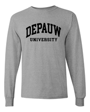 Load image into Gallery viewer, DePauw 1 Color Black Text Long Sleeve T-Shirt - Sport Grey