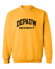 Load image into Gallery viewer, DePauw 1 Color Black Text Crewneck Sweatshirt - Gold