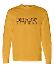 Load image into Gallery viewer, DePauw Alumni Black Text Long Sleeve T-Shirt - Gold