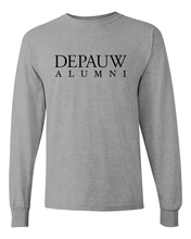 Load image into Gallery viewer, DePauw Alumni Black Text Long Sleeve T-Shirt - Sport Grey