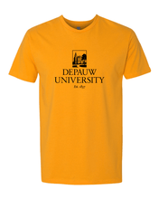 Load image into Gallery viewer, DePauw Full Logo Black Ink T-Shirt - Gold