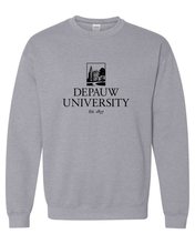 Load image into Gallery viewer, DePauw Full Logo Black Ink Crewneck Sweatshirt - Sport Grey