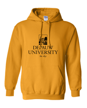 Load image into Gallery viewer, DePauw Full Logo Black Ink Hooded Sweatshirt - Gold