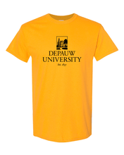 Load image into Gallery viewer, DePauw Full Logo Black Ink Exclusive Soft Shirt - Gold