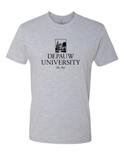 Load image into Gallery viewer, DePauw Full Logo Black Ink Exclusive Soft Shirt - Heather Gray