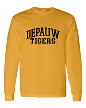 Load image into Gallery viewer, DePauw Tigers Black Ink Long Sleeve T-Shirt - Gold