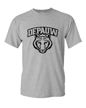 Load image into Gallery viewer, DePauw Tiger Head Black Ink T-Shirt - Sport Grey
