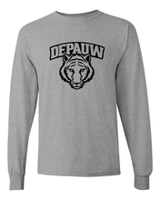Load image into Gallery viewer, DePauw Tiger Head Black Ink Long Sleeve T-Shirt - Sport Grey