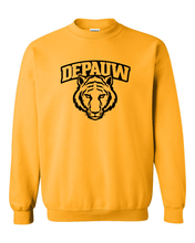 Load image into Gallery viewer, DePauw Tiger Head Black Ink Crewneck Sweatshirt - Gold
