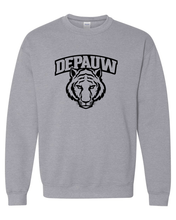Load image into Gallery viewer, DePauw Tiger Head Black Ink Crewneck Sweatshirt - Sport Grey
