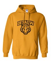 Load image into Gallery viewer, DePauw Tiger Head Black Ink Hooded Sweatshirt - Gold