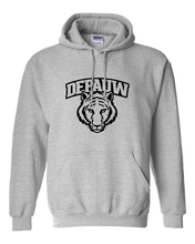 Load image into Gallery viewer, DePauw Tiger Head Black Ink Hooded Sweatshirt - Sport Grey