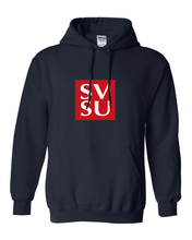 Load image into Gallery viewer, SVSU Block Two Color Hooded Sweatshirt - Navy
