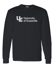 Load image into Gallery viewer, Evansville White Text Long Sleeve T-Shirt - Black