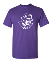 Load image into Gallery viewer, Evansville White Ace Mascot T-Shirt - Purple
