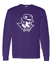 Load image into Gallery viewer, Evansville White Ace Mascot Long Sleeve T-Shirt - Purple