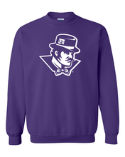 Load image into Gallery viewer, Evansville White Ace Mascot Crewneck Sweatshirt - Purple