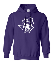 Load image into Gallery viewer, Evansville White Ace Mascot Hooded Sweatshirt - Purple