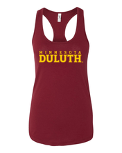 Load image into Gallery viewer, Minnesota Duluth Gold Text Ladies Racer Tank - Cardinal