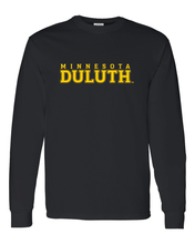 Load image into Gallery viewer, Minnesota Duluth Gold Text Long Sleeve T-Shirt - Black