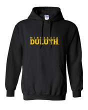 Load image into Gallery viewer, Minnesota Duluth Gold Text Hooded Sweatshirt - Black