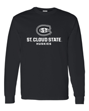 Load image into Gallery viewer, St Cloud State White Stacked Logo Long Sleeve T-Shirt - Black