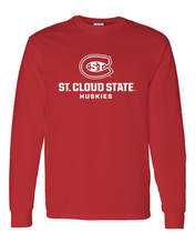 Load image into Gallery viewer, St Cloud State White Stacked Logo Long Sleeve T-Shirt - Red