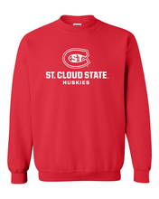 Load image into Gallery viewer, St Cloud State White Stacked Logo Crewneck Sweatshirt - Red